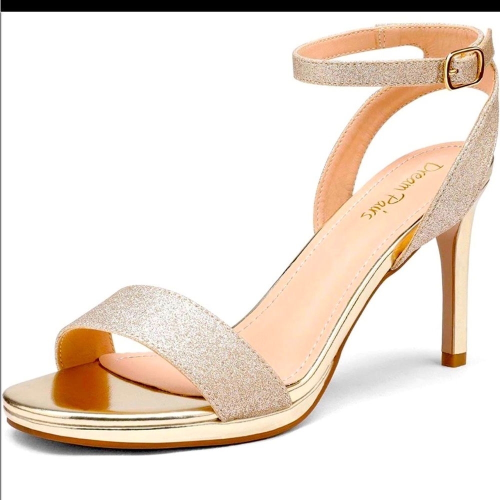 Dream Pairs Gold Glitter Stiletto Heels strappy Sexy Shoes